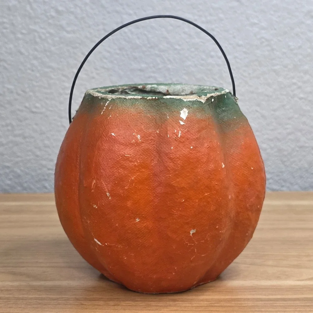 All-Original Antique Vintage Halloween Paper Mache Pulp Jack o' Lantern, 30s-40s